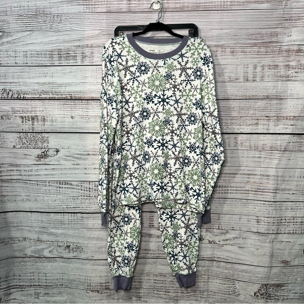 Pact‎ XL Snowflake Pajama Set Long Sleeve Pants Organic Cotton Adult PJs